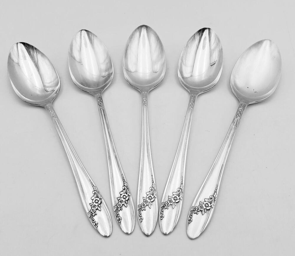 5 pc Oneida Community Queen Bess II SERVING Spoon 8.25" Silverplate Tudor Floral